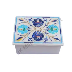 Boîte à souvenirs incrustée de marbre de luxe personnalisable Boîte cadeau personnalisée vintage faite à la main pour colliers Grand rangement décoratif - Product Image 1