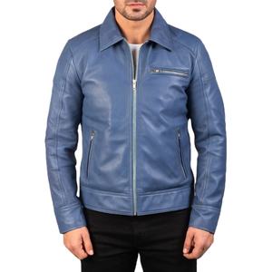   Nueva llegada, último diseño, chaqueta de cuero para hombre, chaqueta de motociclista de piel de oveja auténtica en color azul para hombre. - Product Image 1