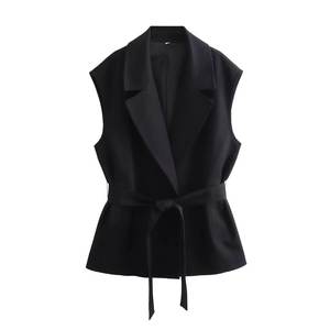 Camiseta sin Mangas Casual para Mujer, Transpirable, de Poliéster Tejido, Cuello en V, Color Sólido, Retro, con Logotipo Frontal - Product Image 5