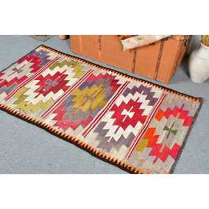 Petit tapis turc 2,8x5,2 pi (85x157 cm), tapis rouge floral vintage - Product Image 3