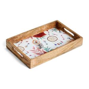 Plateau de service en bois avec gravure dorée, émaillé, imperméable, plateaux de service pour collations, dîner, petit-déjeuner, à vendre - Product Image 6