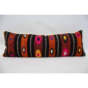 Multicolor Kilim Patchwork Wool <b>Pillow</b> 12x36 Inches Luxury Ethnic Vintage Leaves Pattern Woven Decorative Cushion 18x18 Inches - Product Image 1