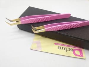 Pinzas para pestañas con agarre de diamante, recubiertas de Color rosa con punta chapada en oro, punta de fibra, volumen, pinzas para extensión de pestañas injertadas de 45 grados - Product Image 3