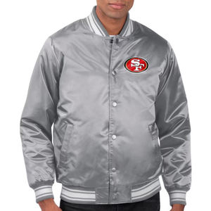 Blouson Bomber en Satin Style Universitaire, Boutons Brodés, Col Montant, Réversible, Style Aviateur Années 80 90, 49ers, Coupe-Vent, Respirant, Style Urbain - Product Image 6