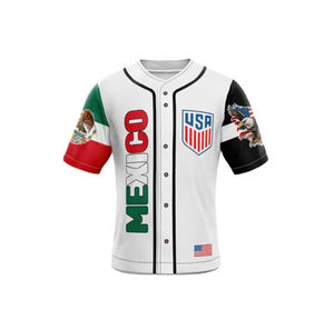 เสื้อเบสบอลระบายอากาศได้ดีสำหรับผู้ชายเครื่องแบบสองชาติธงชาติเม็กซิโกสหรัฐอเมริกาพิมพ์ลายนกอินทรีตามสั่ง - Product Image 6
