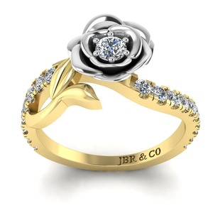 Bague de fiançailles en argent sterling 925 plaqué or avec diamant rond et motif fleur pour femme Bague de promesse de luxe au prix le plus bas - Product Image 3