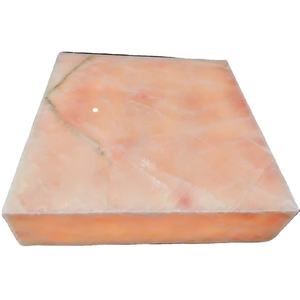 Mesa de Centro de Ónix Rosa Translúcido con Base de 100*100*30cm, Diseño de Mesa Cuadrada de Piedra de Ónix Rosa Retroiluminada - Product Image 1