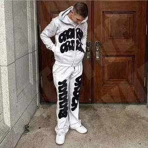 जॉगिंग एसिड वॉश फ्लड स्वेट पैंट और हुडी सेट विंटेज स्वेटर ट्रैक सूट कस्टम एपलिक कढ़ाई पैच 100% कपास - Product Image 1