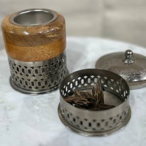ชุดเตาเผากำยานโลหะวินเทจสุดหรู พร้อมโถไม้ด้านบนและถาดรูปไข่ประดับลวดลาย สำหรับบัคฮูรแบบอาหรับ ตกแต่งบ้านและเป็นของขวัญรอมฎอน - Product Image 5