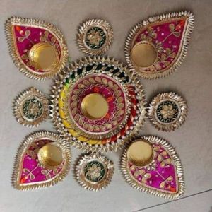 Handmade Rangoli Tealight Holder Artificial Flowers <b>Tea</b> Lights for Traditional Indian Home Festival Decoration <b>Set</b> for Sale - Product Image 5