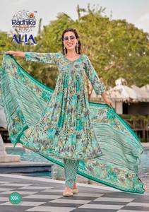 Diwali Collection meilleur tissu vêtements ethniques mousseline Kurti pantalon avec Dupatta avec broderie et dentelle travail approvisionnement en gros - Product Image 3