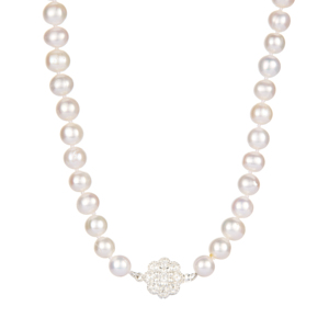 Collier de perles de culture d'eau douce 9x8mm avec topaze blanche en argent sterling - Product Image 1