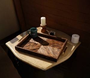 Venta caliente Bandeja de servicio de madera y resina con posavasos Bandeja negra creativa con bandeja decorativa de resina epoxi - Product Image 3