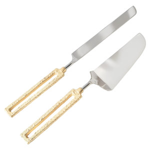 Metal Gold & Silver <b>Cake</b> <b>Server</b> & Knife Set in Best Quality From Indian Manufacturer For Wedding Restaurant Hotel Usage - Product Image 1