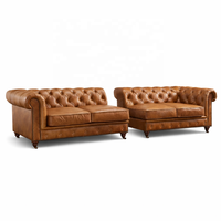 Sofá Chesterfield de Cuero Genuino, Conjunto Ovalado |   XXL Vintage Tufted 3m 4m |   Muebles de Asientos para Hoteles y Villas de Lujo