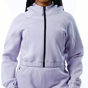 Ensemble de survêtement en coton épais personnalisé pour femmes Sweat à capuche Hardy Jogger et pantalon de survêtement avec col zippé et longue longueur pour l'hiver - Product Image 5