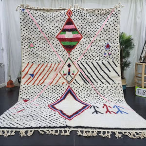 Alfombra de lana de oveja colorida Plash lana bereber Alfombra de lana hecha a mano con puntos marroquíes artísticos para decoración del hogar alfombra lavable para Hotel - Product Image 1