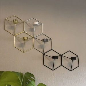 เชิงเทียนติดผนังเหล็กทรงเรขาคณิตสไตล์นอร์ดิก โครงหกเหลี่ยมหรูหรา สำหรับตกแต่งงานแต่งงาน ตกแต่งบ้าน ชุดเชิงเทียนศิลปะ - Product Image 1