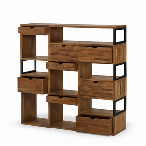 ตู้เก็บของชั้นวางหนังสือไม้เก่า ทำจากไม้เนื้อแข็ง |   ห้องนั่งเล่นสไตล์เมืองอุตสาหกรรม |   ชั้นวางของ ตู้ลิ้นชัก เฟอร์นิเจอร์ - Product Image 2