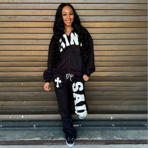 Chándal personalizado de alta calidad, ropa de calle polar de algodón, conjunto de pantalones de chándal con cremallera y Sudadera con capucha, chándales extragrandes de invierno para hombre - Product Image 2