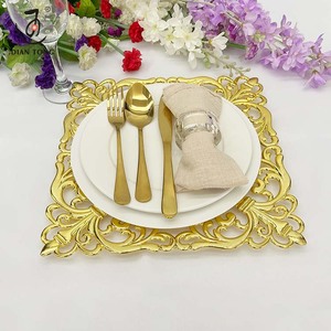 Assiettes de Présentation Carrées de Luxe Éco-Responsables, Vente en Gros pour Événements, en <span class=keywords><strong>Plastique</strong></span> Argenté et Doré, 13 Pouces, Décoratives pour Tables de Mariage Tropical - Product Image 6