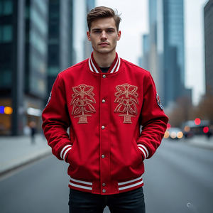 เสื้อแจ็กเก็ตผ้ากำมะหยี่สำหรับผู้ชายเสื้อแจ็คเก็ตทีมตัวแทนแขนเสื้อหนังแบบติดกระดุม - Product Image 6