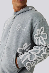 Survêtement d'hiver pour homme de qualité supérieure, personnalisé, à motif floral surdimensionné, à fermeture éclair, à col à capuche, motif uni - Product Image 6