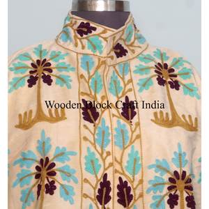 Vintage Style cream <b>Velvet</b> Suzani Boho <b>Jacket</b> Patterned Embroidery with Cotton Lining Quilted Winter Short Coat for <b>women</b> - Product Image 3