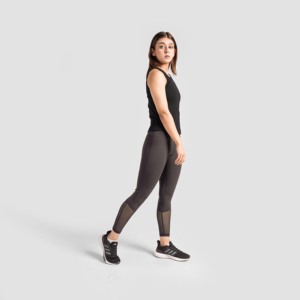 All in Ladies Casual High-Waist Breathable Seamless Knitted Spandex and Nylon Leggings with Logo Pattern Charcoal Color - Product Image 4