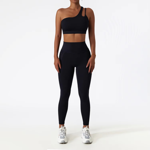 Conjuntos Deportivos de Fitness Antibacterianos con Logotipo Personalizado para Mujer, 2 Piezas, Nailon y Elastano, Ropa de Yoga sin Costuras, Cintura Elástica, Diseño Sólido - Product Image 5