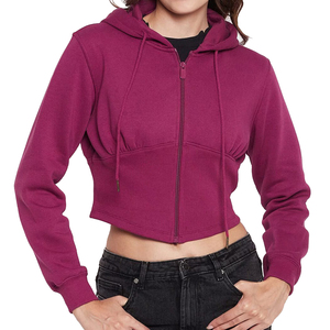 Sweat à capuche en coton à fermeture éclair pour femmes personnalisé Sweat à capuche à manches longues en coton et polaire Streetwear décontracté Sweat à capuche à fermeture éclair court - Product Image 1