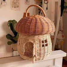 Cute Hand-Woven Rattan Mushroom <b>Basket</b> Wicker Beach <b>Straw</b> Organizer Box for Kids Summer Vacation Picnic Storage <b>Baskets</b> - Product Image 4