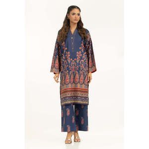 Ensemble coordonné bohème imprimé en tissu crêpe bleu marine pour femmes, tenue en 2 pièces avec design sans col, taille 3XL - Product Image 2