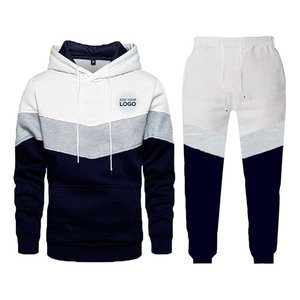 Vêtement de sport pour homme, imprimé, bloc de couleur, décontracté, fermeture éclair intégrale, survêtement en molleton 2 pièces, sweat-shirt - Product Image 2