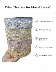 Bordure en dentelle florale brodée écologique de 2 pouces, polyester, paillettes pour robes de mariée, bordure florale personnalisée, vente en gros, designer - Product Image 6