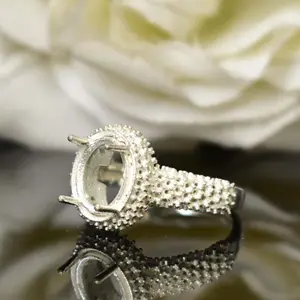 Koleksi indah perak murni cincin Semi pasang Solitaire 8*10 temuan Oval cincin dudukan seni dekorasi grosir perhiasan wanita