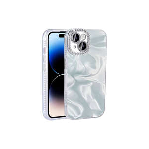 Funda de Silicona de Lujo Premium para iPhone 15 Plus, Antigolpes con Diseño de Piedras Brillantes, Blanca - Exclusiva con Electrochapado - Product Image 1