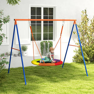 Outsunny Reinforced Metal & Polyester <b>Garden</b> Nest <b>Swing</b> for 1-2 Children 196x172x180cm Multicolor - Product Image 2