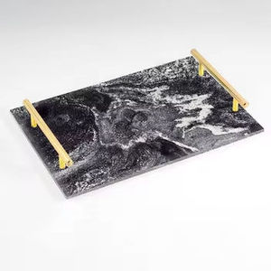 Plateau de service avec design d'autocollants pour la table à manger à la maison, poignée dorée, Ramadan, mariage, construction moderne en métal/marbre/bois - Product Image 1