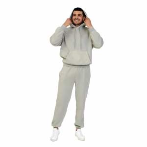 Survêtements pour hommes de qualité supérieure, 2 pièces, poids lourd, essentiels, gris clair, en molleton 100% coton, fabrication de survêtements - Product Image 1