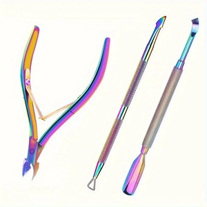 Pousse-cuticules, pince à épiler, coupe-ongles arc-en-ciel, pince à épiler, coupe-peaux mortes, acier inoxydable, outil de manucure, outil d'art des ongles, outil de manucure - Product Image 5