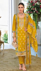 Costume prêt à l'emploi de style pakistanais chinon de qualité supérieure avec broderie lourde partout pour adultes - Product Image 3