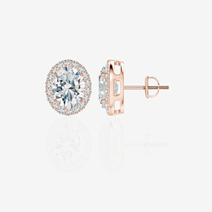 Boucles d'oreilles en or 14 carats avec halo de diamants en moissanite taille ovale - Product Image 6