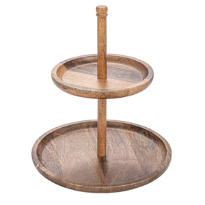 Royal Look Wooden Serving Tray 2 Tier Round Shape for Restaurant Cafe Hotels Serving Dishes Food Fruit Coffee Serving Tray - Product Image 1