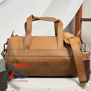 Custom Genuine Leather <b>Small</b> Duffel <b>Bag</b> Real Leather Sport Side Pocket Crossbody Luggage Travel Shoulder <b>Bags</b> <b>for</b> <b>Men</b> & Women - Product Image 1