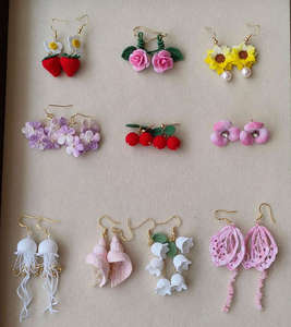 Handcrafted, Fashionable, and Compact Fruit-patterned Crocheted Earrings and Eardrops - Product Image 4