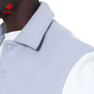 Veste universitaire pour homme en gros, boutonnière, fermeture éclair, col mandarin, coupe-vent, écologique, automne, rétro, couleur délavée, clash de couleurs, personnalisable - Product Image 4