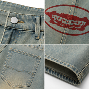 Pantalones Cortos de Mezclilla con Estampado Gráfico Personalizado para Hombre, Estilo Vintage Lavado, Holgados, Streetwear, OEM, ODM, Venta al Por Mayor - Product Image 6