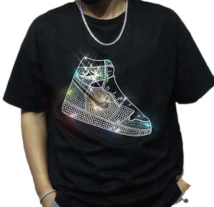 เสื้อยืดสำหรับผู้ชายเสื้อยืดลายหินสีชมพูผ้าคอตตอน100% เสื้อยืดสีดำประดับพลอยเทียม - Product Image 5