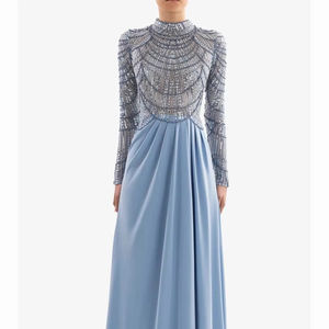 Hermoso Vestido Maxi Hecho a Mano para Fiesta de Graduación, Reunión Nocturna, Cena, Salida Nocturna, con Lentejuelas, Corte en A, Logotipo Frontal - Product Image 1